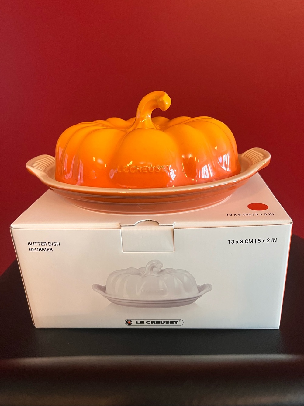 Le Creuset Orange Pumpkin Butter Dish with Matching Base